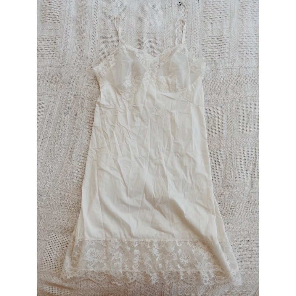 Vintage 60s White Lace Slip- M